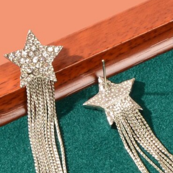 ❌RESERVED❌ Long Silver-Tone Sparkly Star Earrings BRAND NEW - Picture 6 of 7